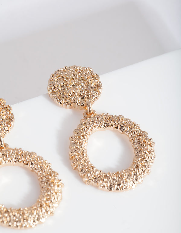 Mini Gold Textured Round Drop Earrings