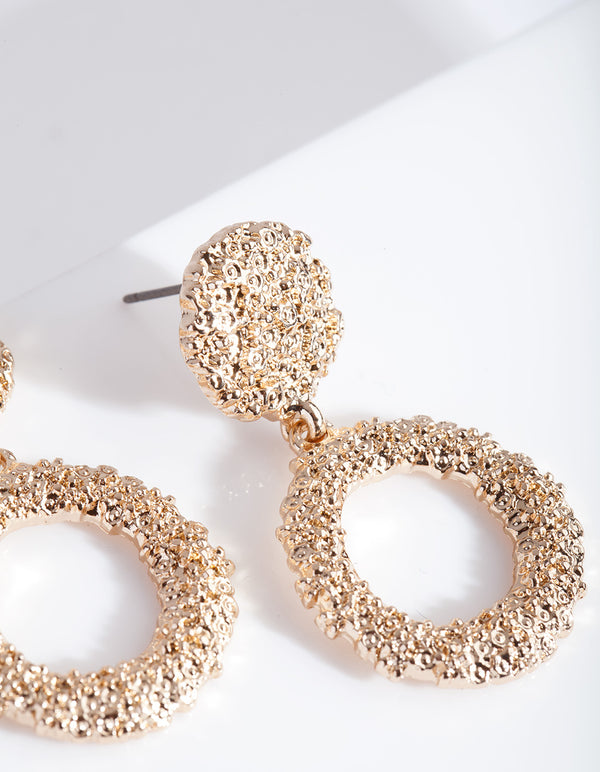 Mini Gold Textured Round Drop Earrings
