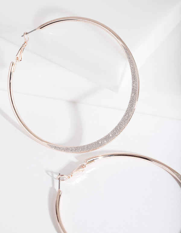Large Rose Gold Glitter Edge Hoop Earrings