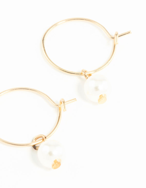 Gold 3mm Pearl Hoop Earrings