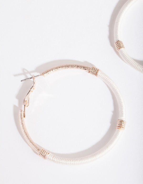 Rose Gold White Thread Wrap Hoop