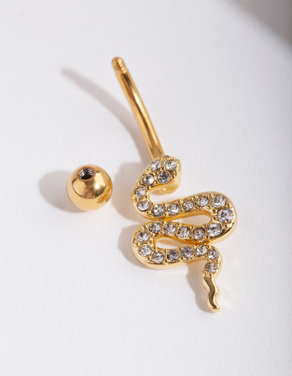 Gold Surgical Steel Diamante Snake Belly Ring