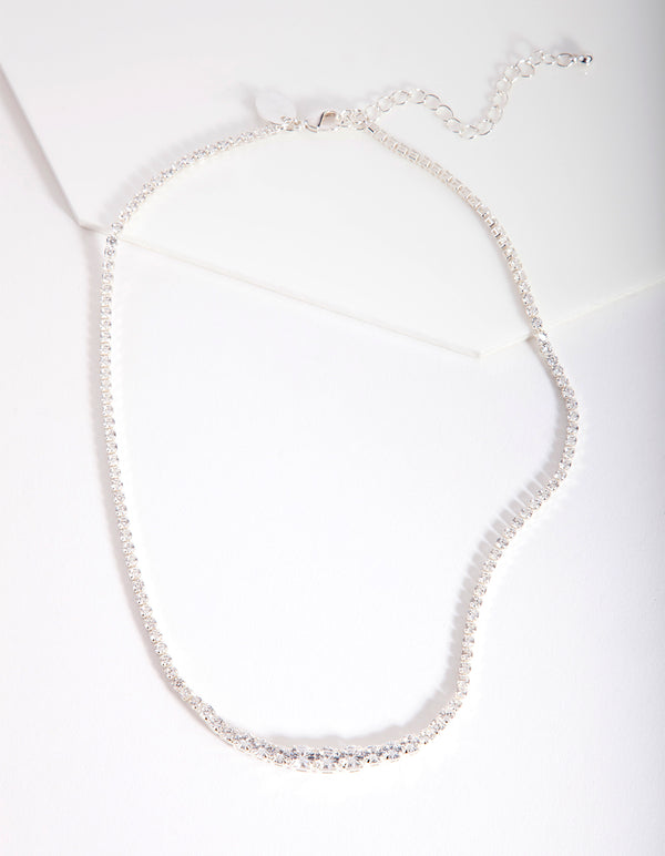 Silver Cubic Zirconia Graduating Diamante Tennis Necklace