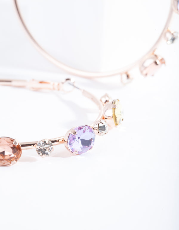 Rose Gold Jewelled Hoop Earrings