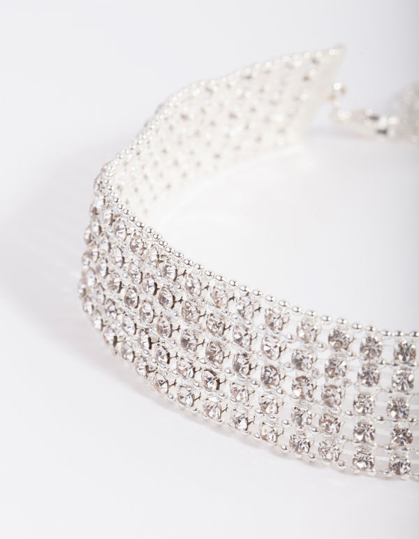 Silver 5 Row Diamante Choker