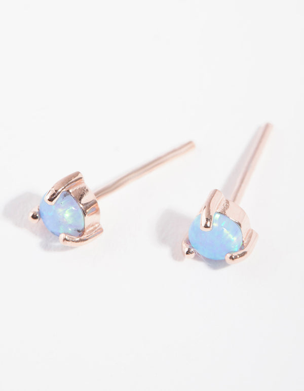 Rose Gold Plated Sterling Silver 3 Claw Opal Stud Earrings