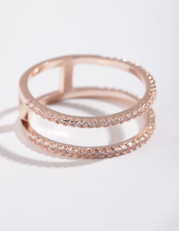 Rose Gold Cubic Zirconia Double Band Ring
