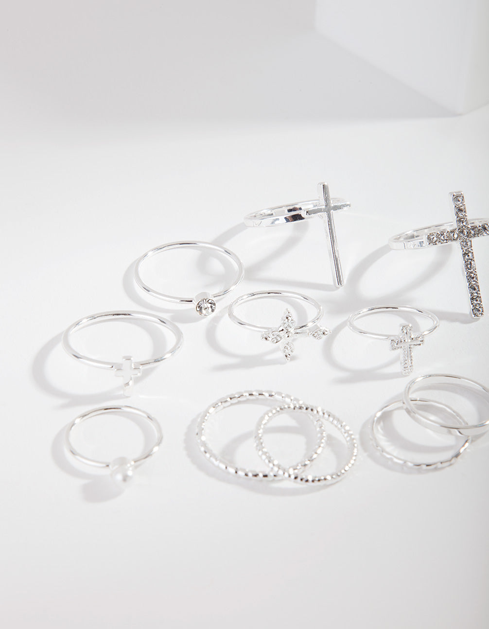 Silver Diamante Cross Ring