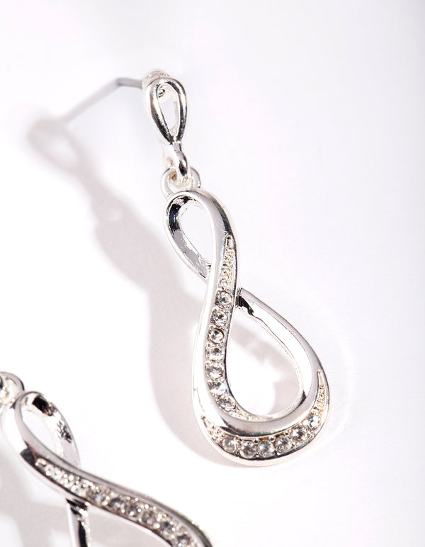 Silver Diamond Simulant Infinity Earrings