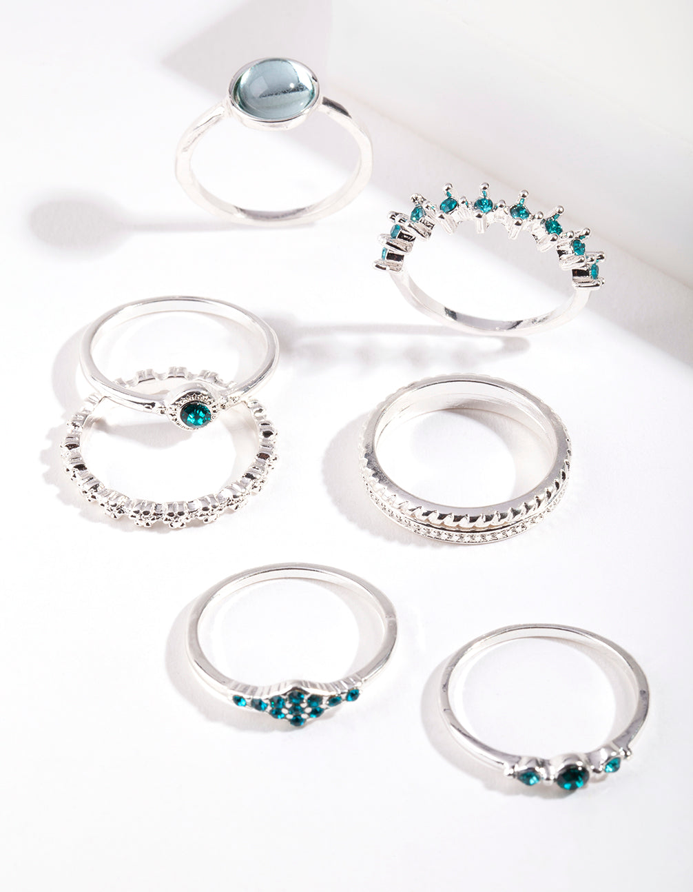 Silver Blue Feather Ring 8-Pack