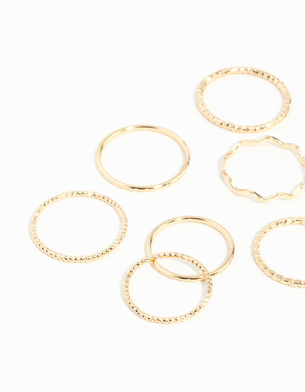 Gold Textured Mixed Size Ring Pack