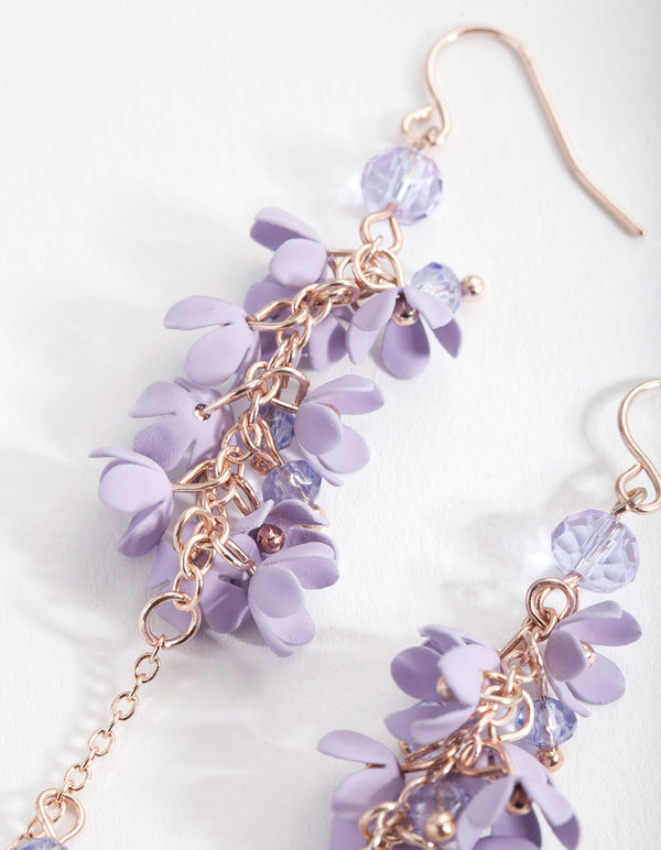 Purple Flower Cluster Drop Earrings