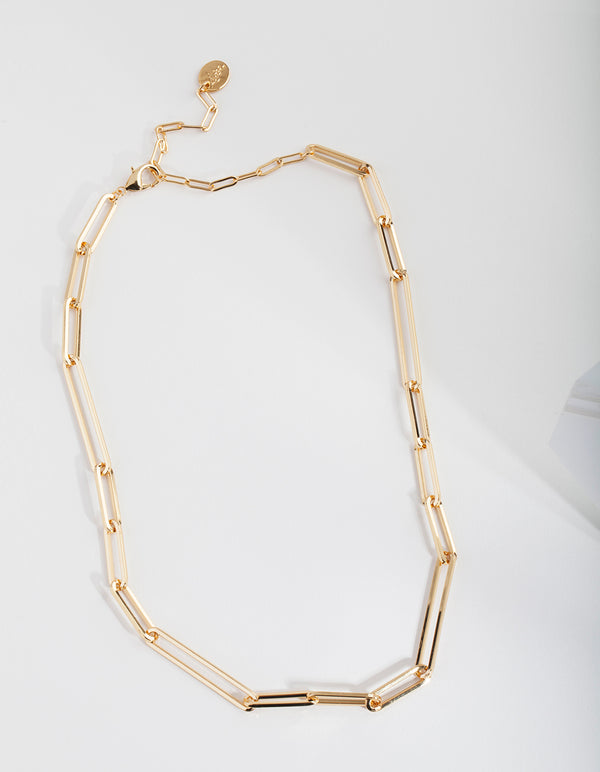 Gold Plated Fine Rectangle Link Necklace