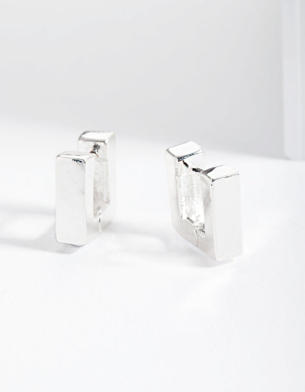 Silver Square Huggie Earrings