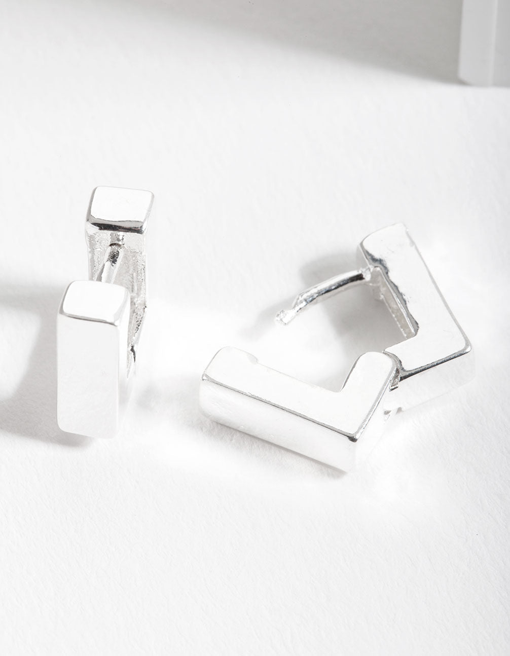 Silver Square Huggie Earrings