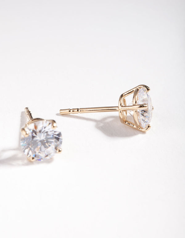 Gold Plated Sterling Silver 1 Carat Cubic Zirconia Stud Earrings