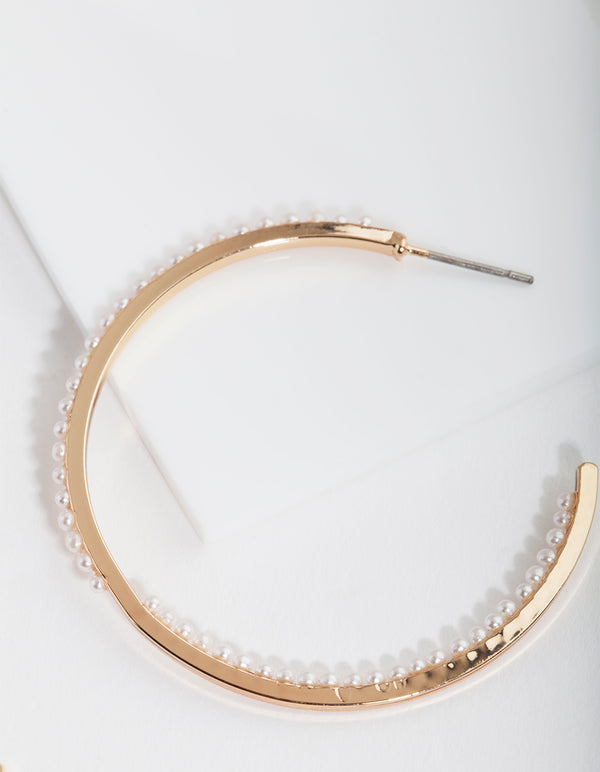 Gold Thin Pearl Hoop Earrings