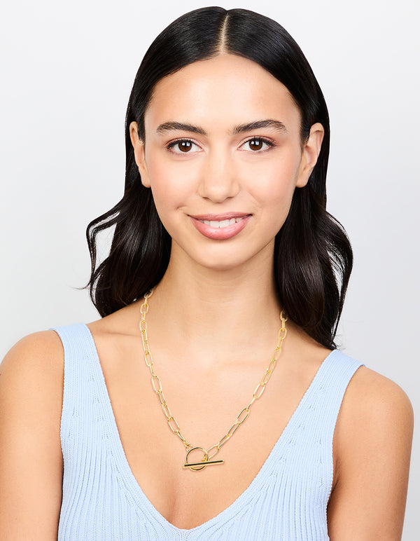 Gold Long Link Bar Necklace