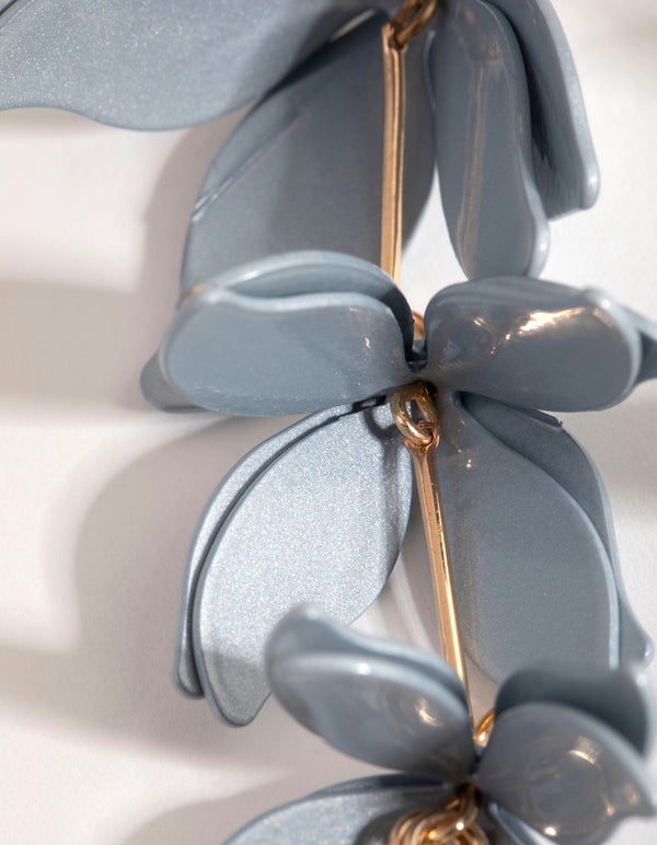 Blue Pearlised Flower Drop Earrings
