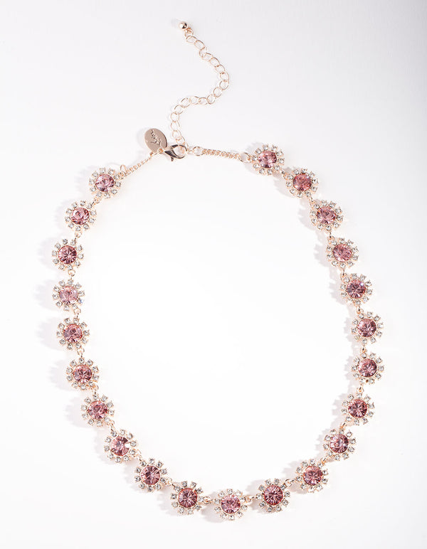 Rose Gold Diamante Gem Flower Chain Necklace