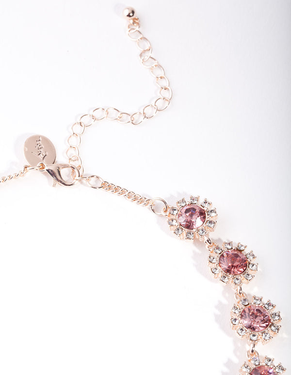 Rose Gold Diamante Gem Flower Chain Necklace