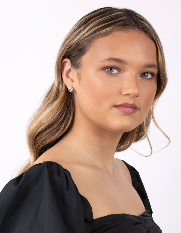 Rose Gold Plated Sterling Silver Cubic Zirconia Stud Earrings