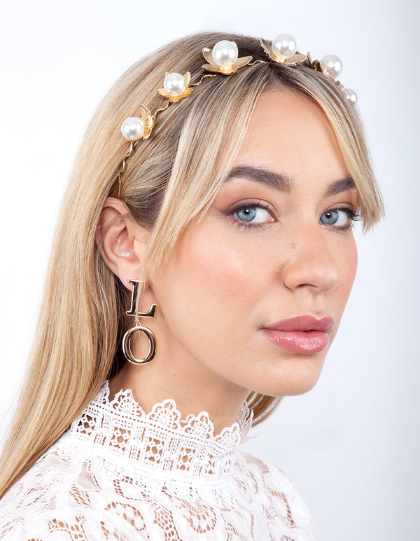 Gold Pearl Flower Headband