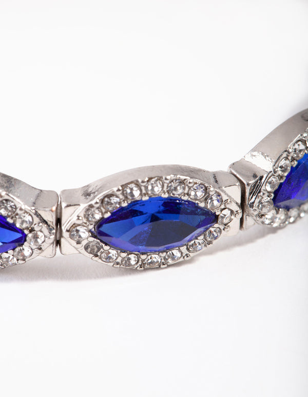 Silver Marquise Blue Diamante Stretch Bracelet