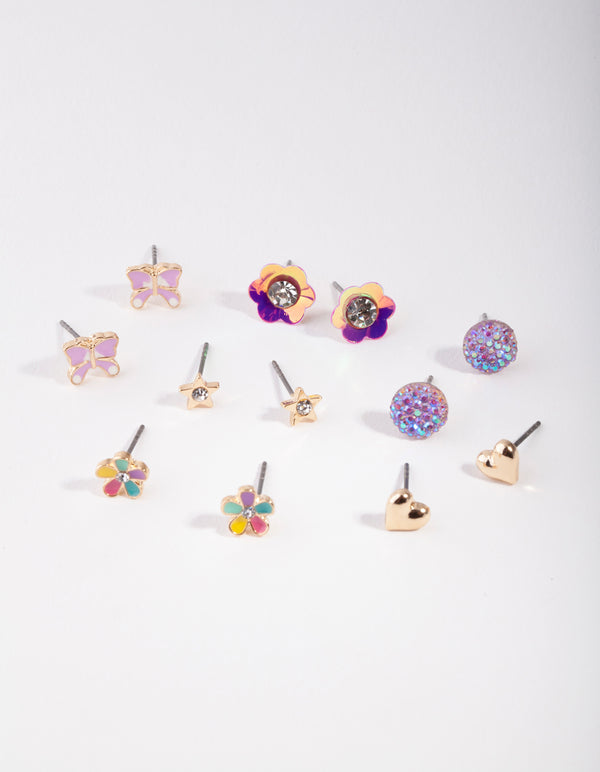 Kids Gold Flower Garden Stud Earring 6-Pack