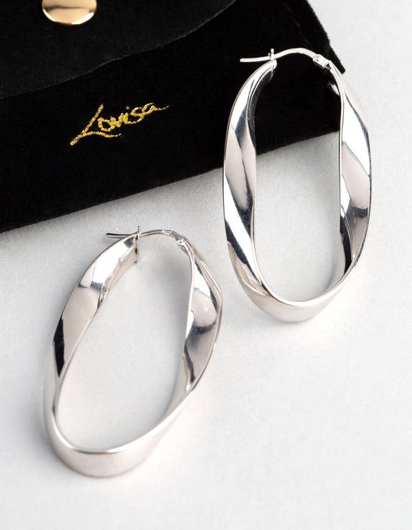 Sterling Silver Twisted Oval Hoop Earrings