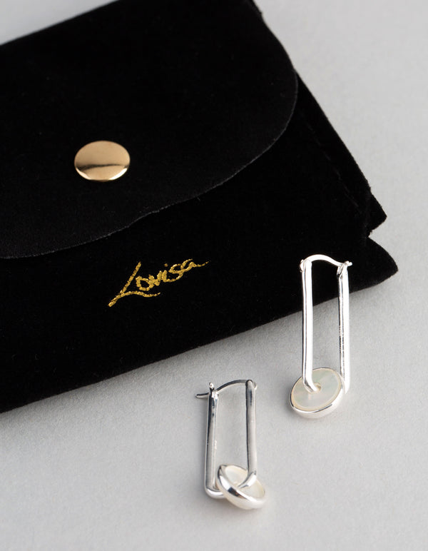 Sterling Silver Mother of Pearl Disc Drop Earrings