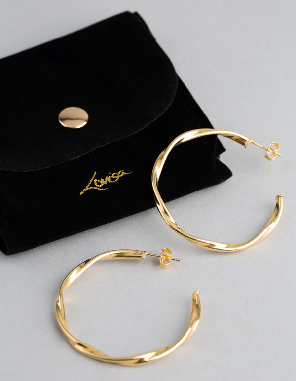 Gold Plated Sterling Silver Medium Twist Open Hoop Earrings
