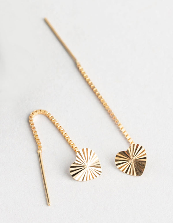 9ct Gold Diamond Cut Heart Box Chain Threader Earrings