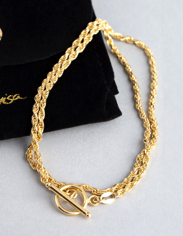 Gold Plated Sterling Silver Rope Chain T&O Wrap Bracelet