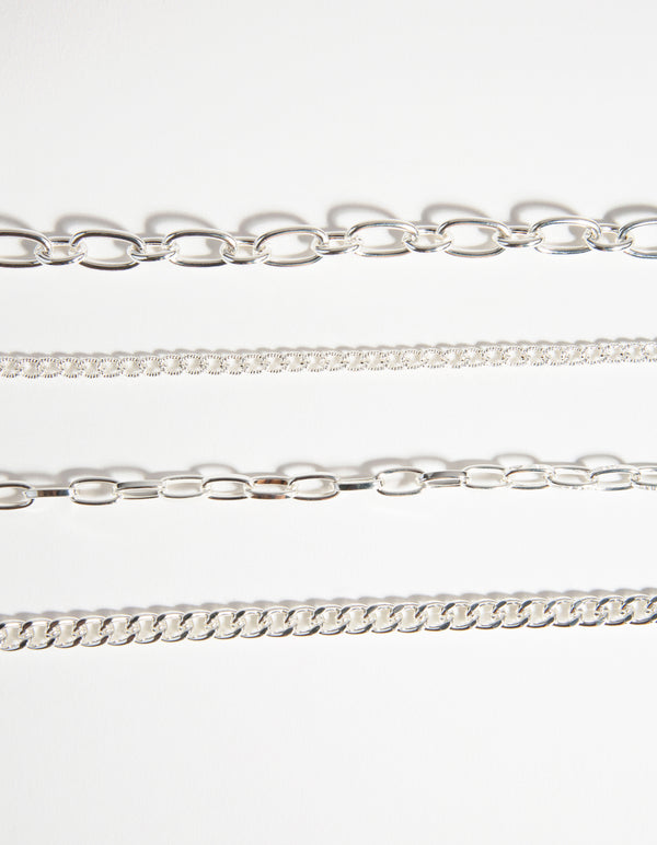 Silver Mixed Chain Choker 4-Pack