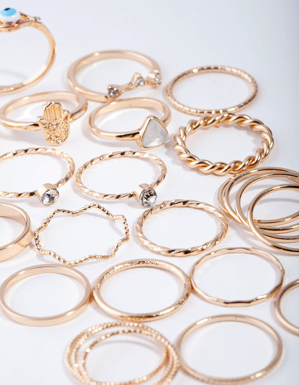 Gold Evil Eye & Hamsa Ring 24-Pack