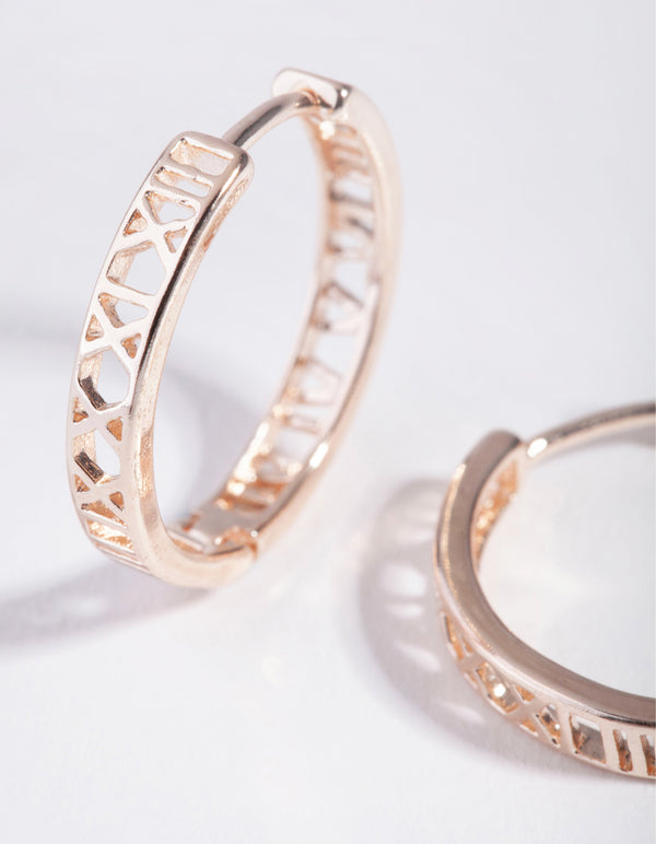 Rose Gold Roman Numeral Hoop Earrings