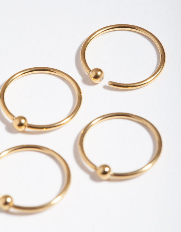 Gold Ball Nose Ring 4-Pack