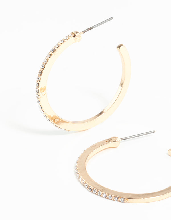 Gold Thin Diamante Hoop Earrings