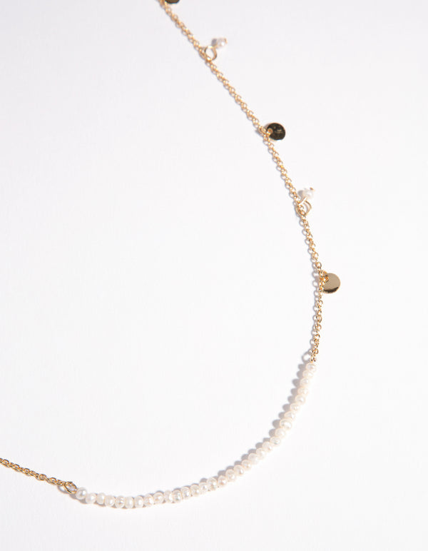 Gold Plated Pearl & Disc Necklace