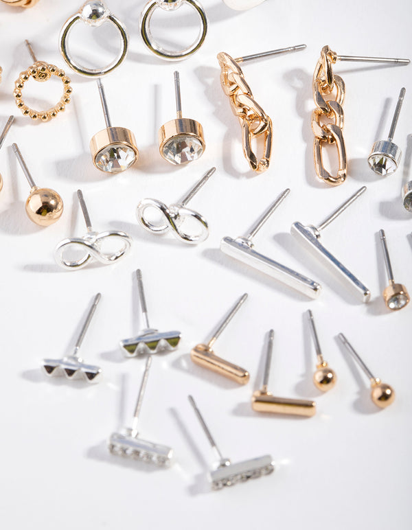 Mixed Metals Chain & Hoop 16-Pack Earring