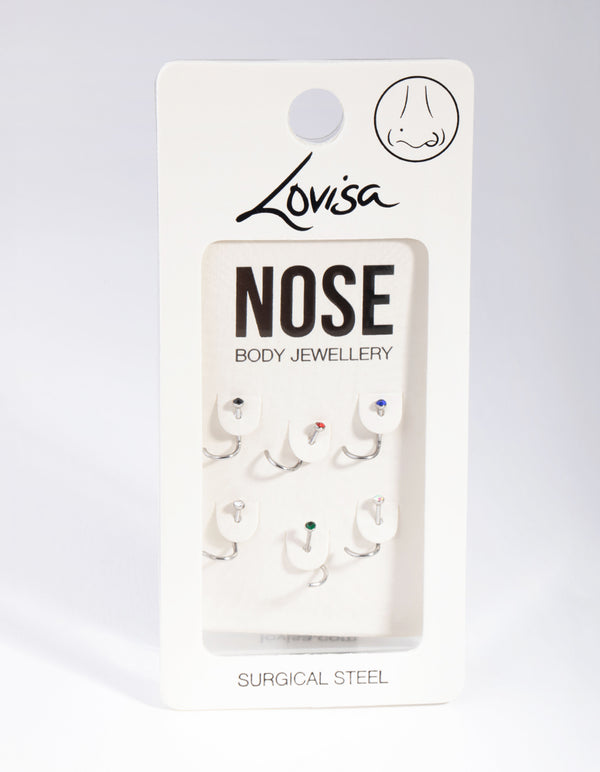 Surgical Steel Classic Gem Nose Stud 6-Pack