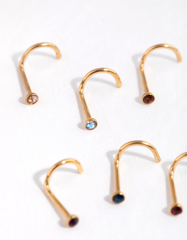 Surgical Steel Gold Classic Gem Nose Stud 6-Pack