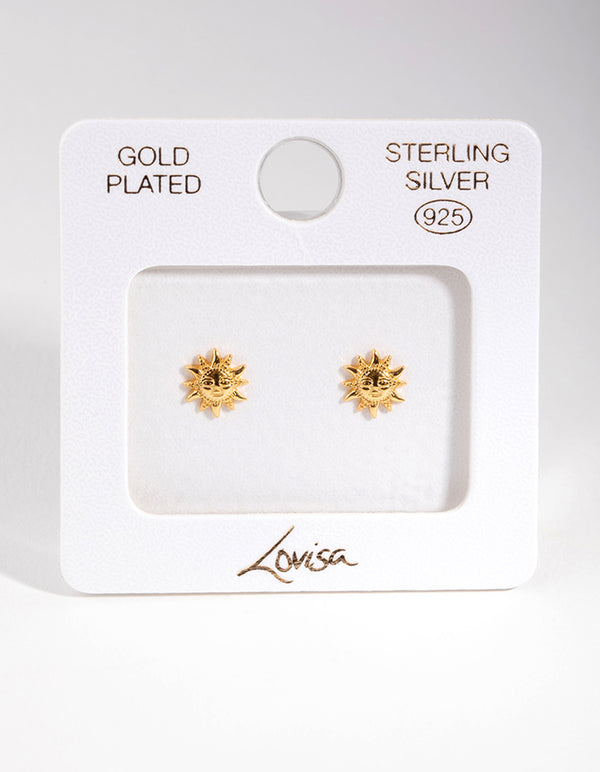 Gold Plated Sterling Silver Boho Sun Stud Earrings