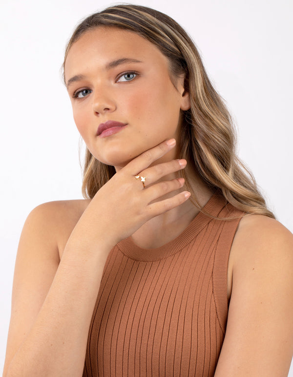 Yellow Gold Plated Sterling Silver Open Butterfly Ring