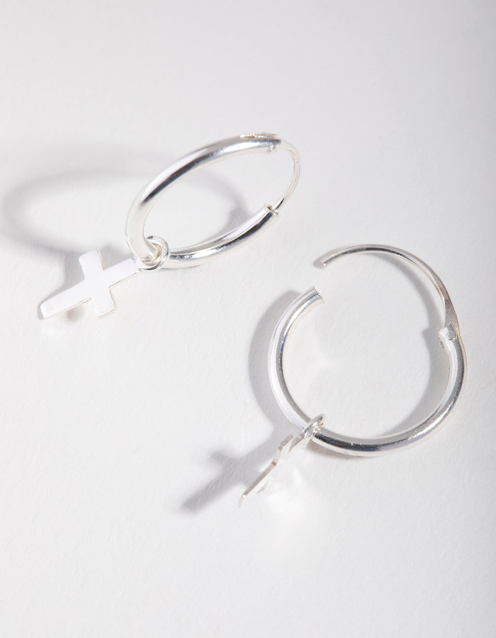 Silver Stud Mini Cross Hoop Earrings
