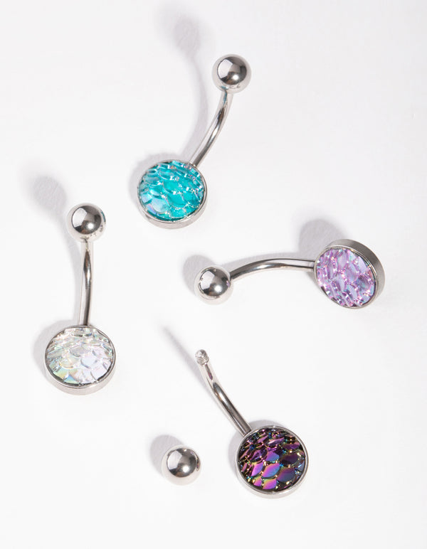 Surgical Steel Mermaid Scale Belly Ring 4-Pack