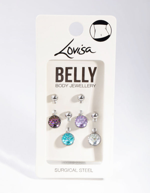 Surgical Steel Mermaid Scale Belly Ring 4-Pack
