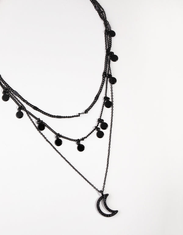 Matte Moon Charm 3 Layer Necklace