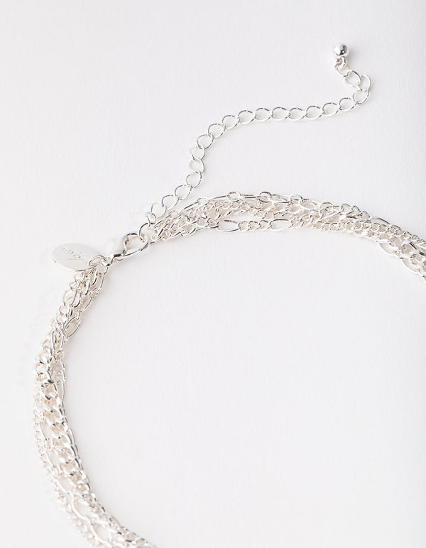Silver Mix Chain Cross 4-row Necklace